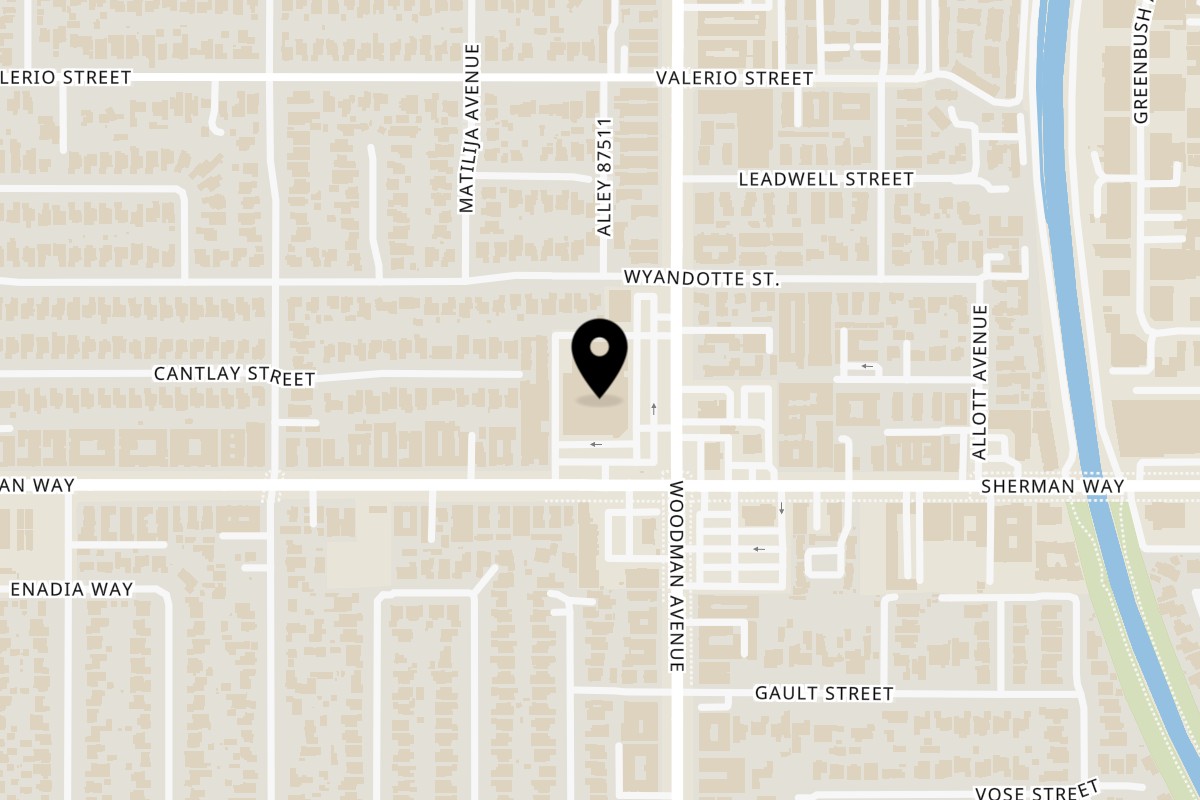 Map showing the location of Dubai Chocolate by Berry Mood on 7221 Woodman Ave in Van Nuys